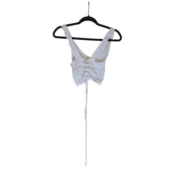 Forever 21 White Crochet Knit Lace-Up Crop Top X-Small - Picture 1 of 6